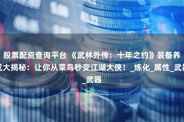 股票配资查询平台 《武林外传：十年之约》装备养成大揭秘：让你从菜鸟秒变江湖大侠！_炼化_属性_武器